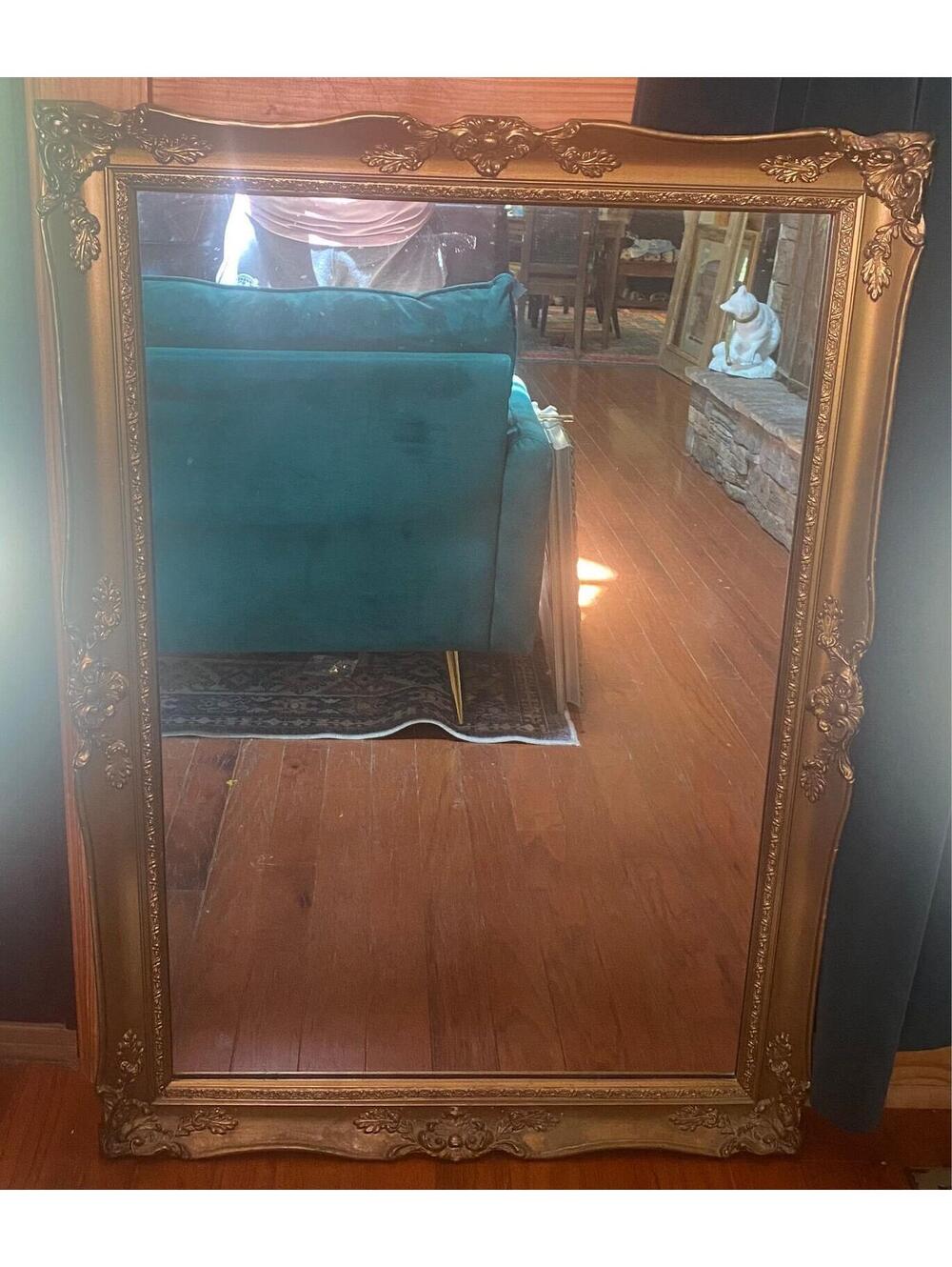 858 - Large Ornate Gold Wall Mirror French Provincial Rococo Style 41” x 29”